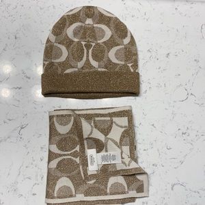 Coach Metallic Gold Hat and Scarf Set